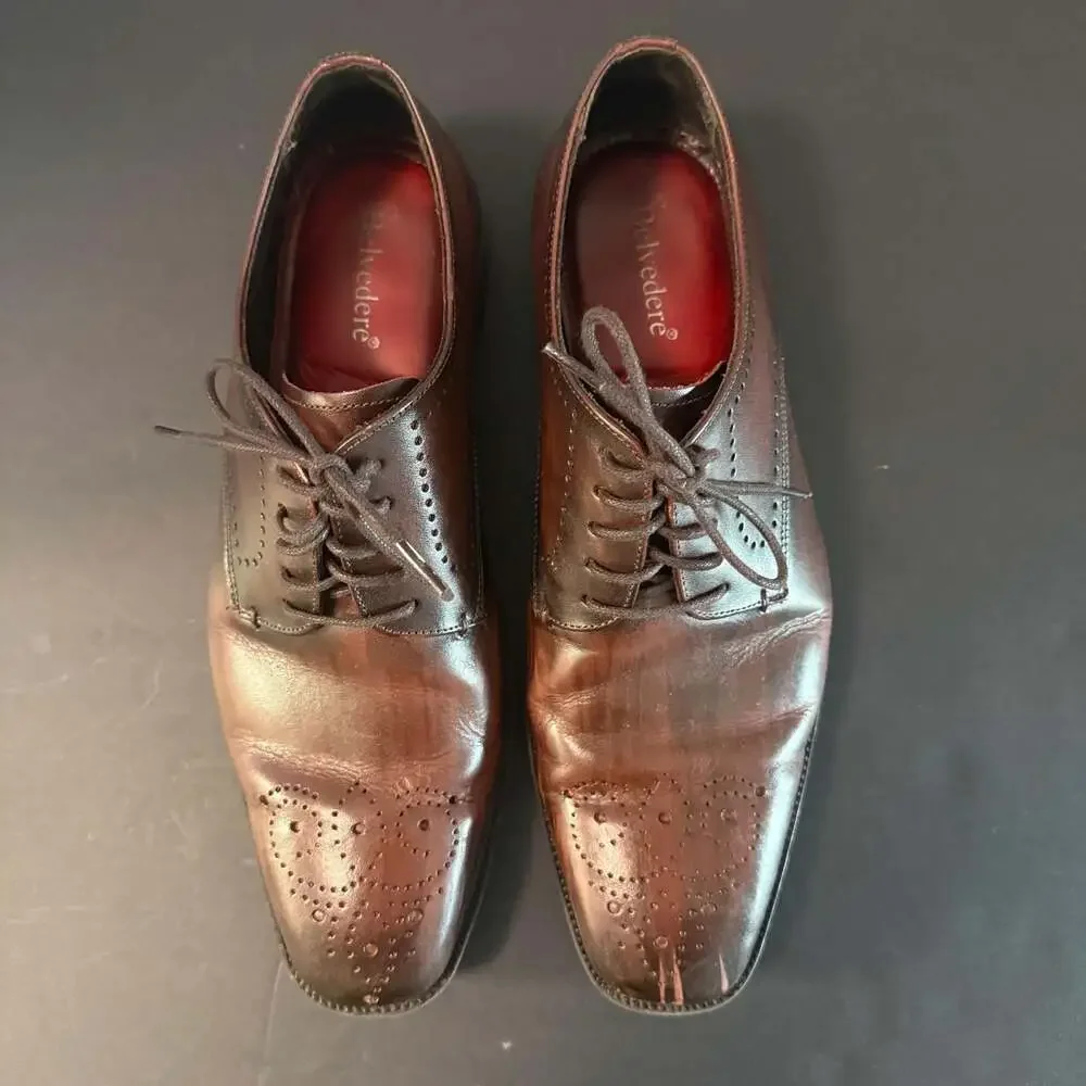 Belvedere‎ Concord Brown Leather Brogue Oxford Shoes Size 8.5D
